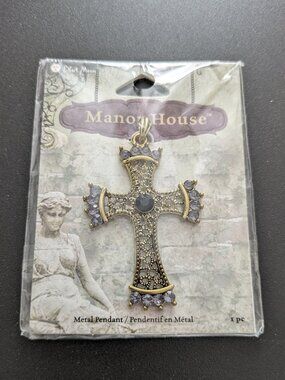 NEW! Manor House Bejeweled Pewter Metal Cross Pendant from Fire Mountain Gems